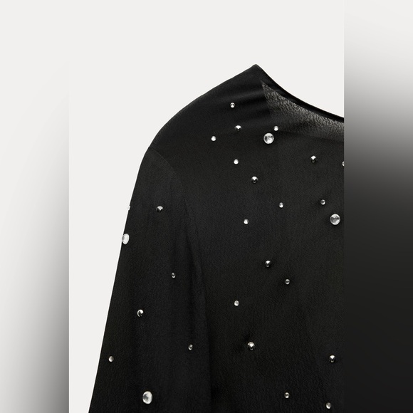 Zara sparkly black studded open back long sleeve top sz.S - Picture 16 of 16